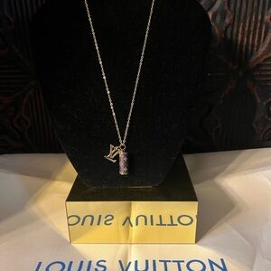 Louis Vuitton Gold Necklace with Monogram Pendant